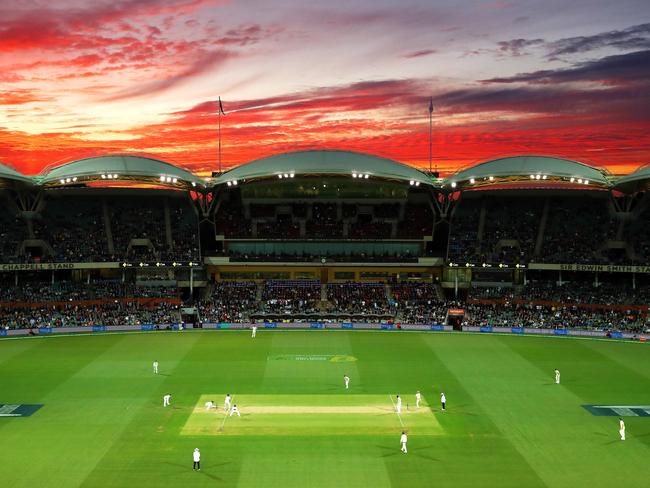 ADELAIDE, AUSTRALIA - DECEMBER 05:  A general view at sunset during day four of the Second Test match during the 2017/18 Ashes Series between Australia and England at Adelaide Oval on December 5, 2017 in Adelaide, Australia.  (Photo by Cameron Spencer/Getty Images) ***BESTPIX***