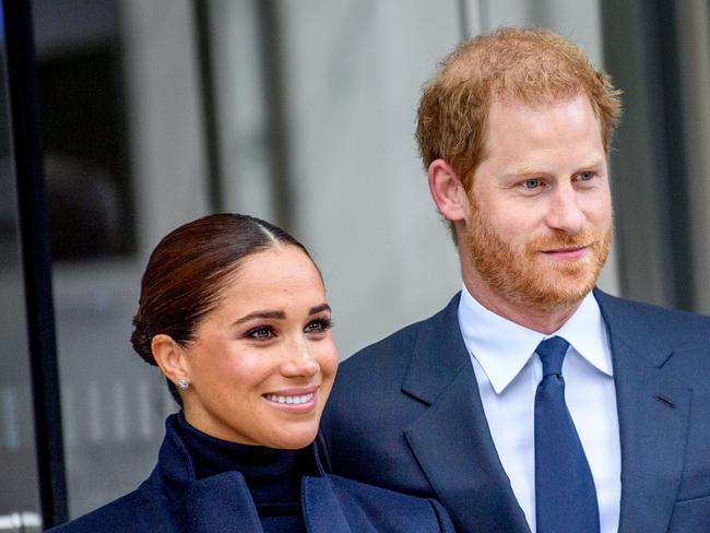 NEW YORK, NEW YORK - SEPTEMBER 23: Meghan, Duchess of Sussex and Prince Harry, Duke of Sussex visit One World Observatory at One World Observatory on September 23, 2021 in New York City. (Photo by Roy Rochlin/Getty Images)