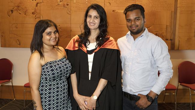UTAS graduations at Hobart, Anu Singh, Bableen Bableen, Sanan Kumar. Picture Chris Kidd