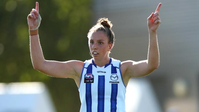 Emma King was a standout in the ruck and up forward for the Kangaroos. Picture: Getty