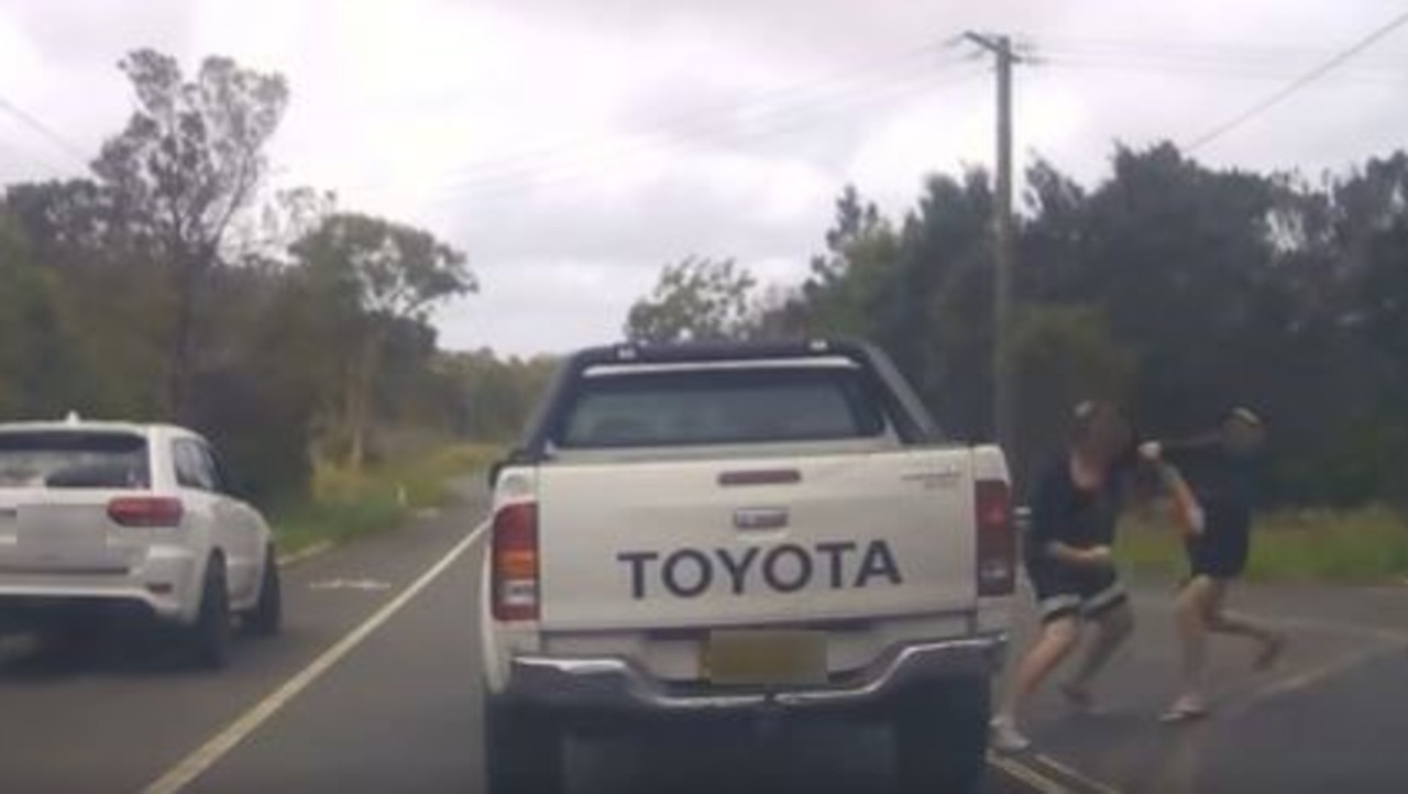 The brother exited his car before the man launched at him. Picture: Facebook/ Dash Cam Owners Australia