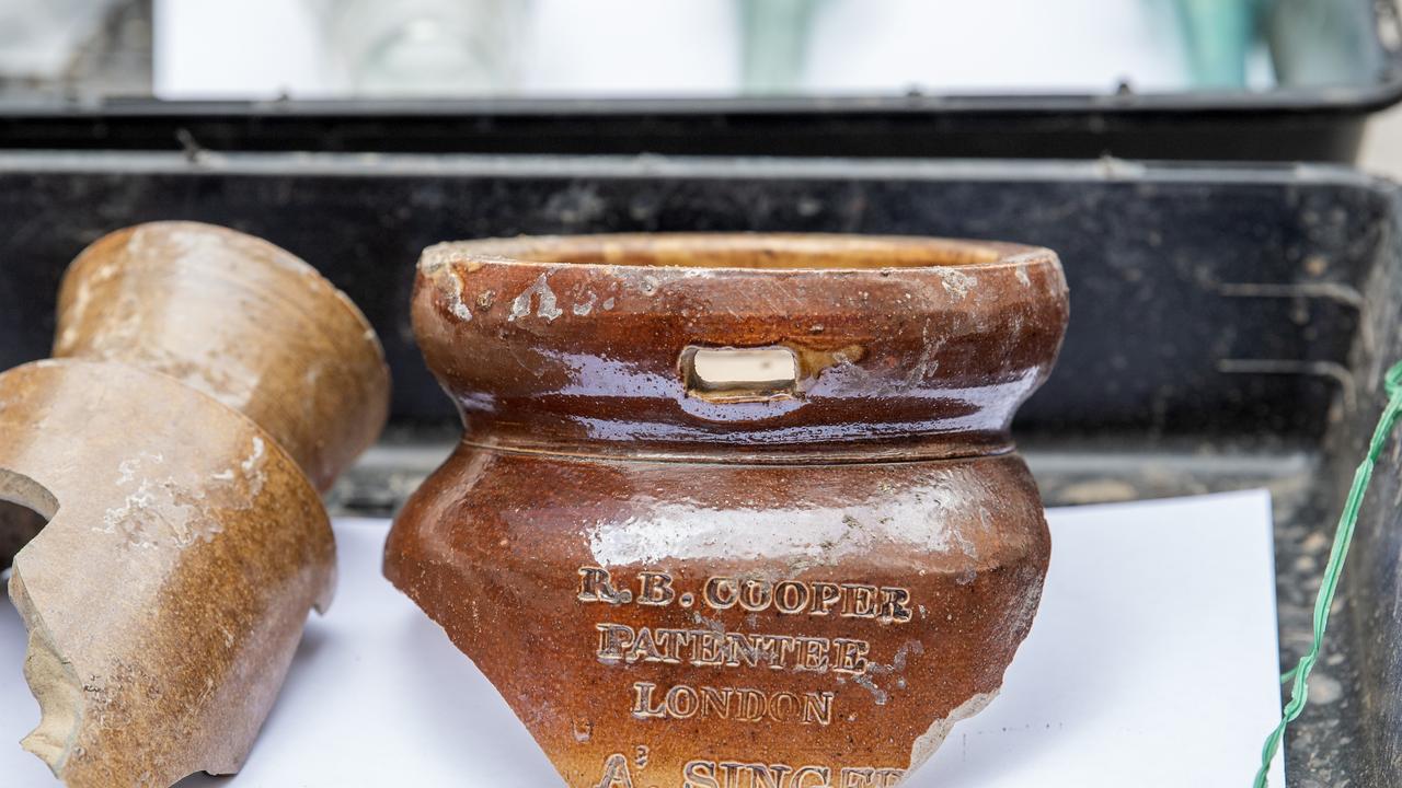 A stoneware ink bottle and a salt glazed tobacco jar made by A. Singer of Vauxall (London) Picture: Supplied