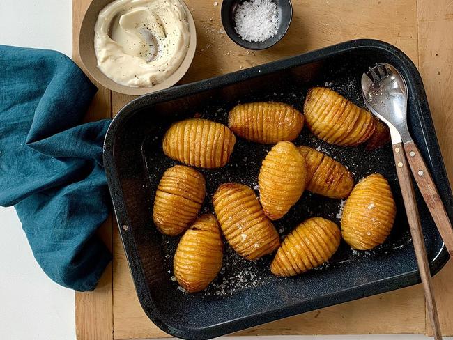 Salt and vinegar hasselback roast potatoes.