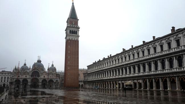 A deserted St. Mark's Square in Venice in February. Picture: AFP