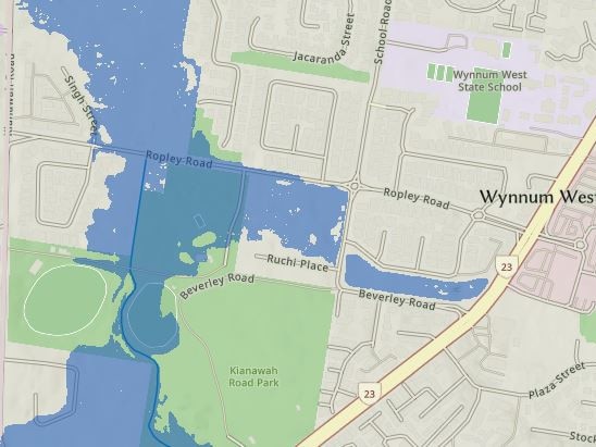 Brisbane flood mapping for Cyclone Alfred: Wynnum West