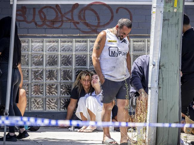 Abdulrahim’s family at the murder scene. Picture: NewsWire / Jake Nowakowski