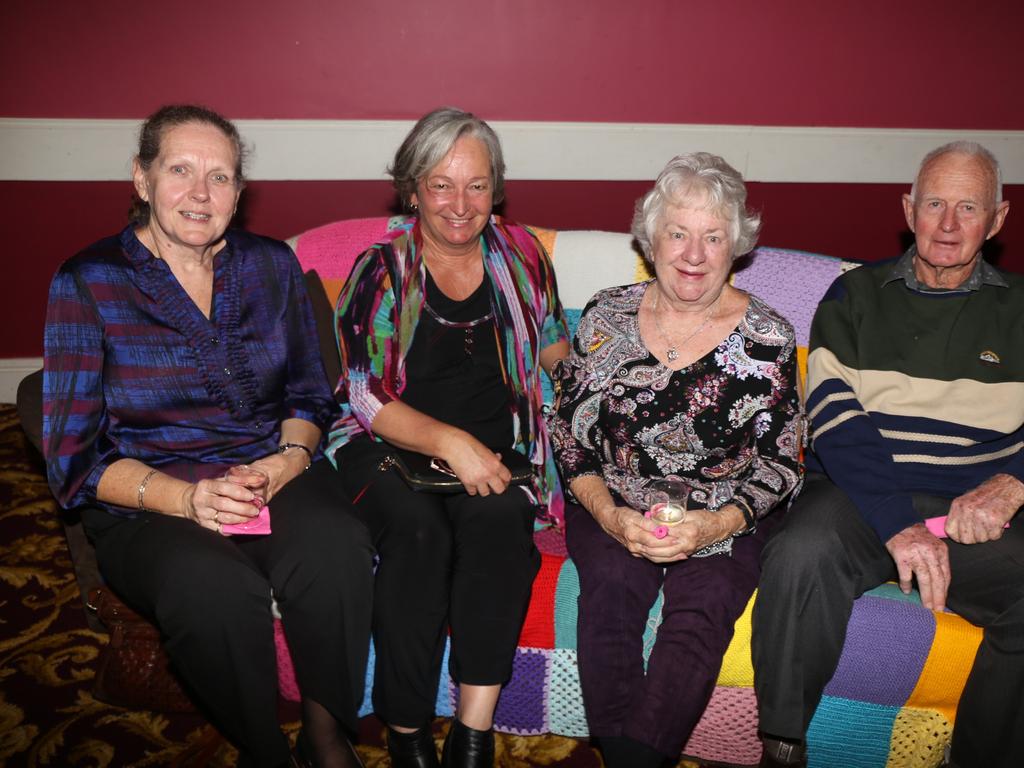 Jellyfish tree decorators Caloundra Yarn Bombers Di Aspinall, Linda Grogan and Lynne and Ron Rix at the Jumpers and Jazz Festival launch at the Warwick Town Hall on Thursday, July 21.