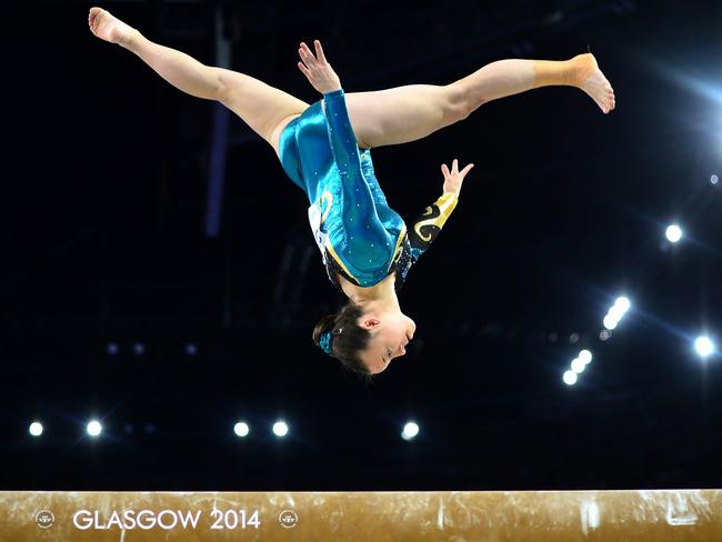 Mary Anne Monckton of Australia performing in the women's beam final during the 2014 Commonwealth Games in Glasgow. Picture: Carl Court / AFP