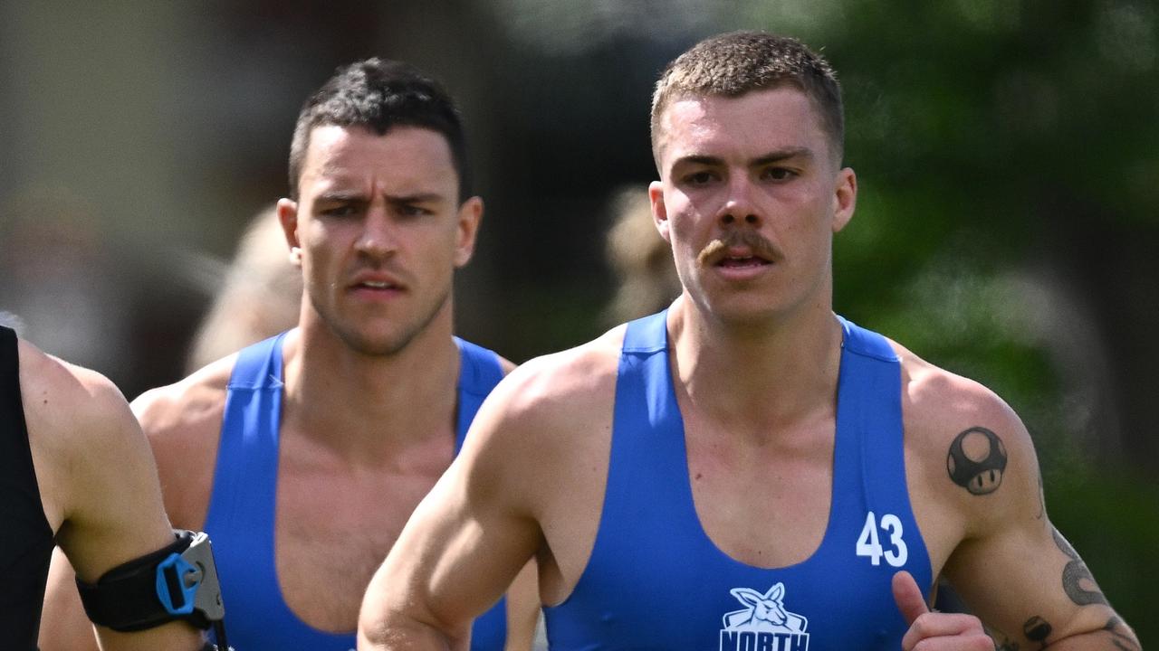 North Melbourne duo Luke Davies-Uniacke (left) and Cam Zurhaar have both parked contract talks with the Kangaroos. Picture: Quinn Rooney / Getty Images