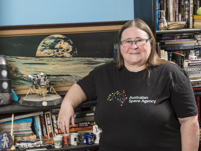 EXPRESS ADVOCATE/AAP. Australia Day OAM recipient Kerrie Dougherty poses for a photograph in her home at Wyoming on Friday, 24 January, 2020. Australia Day OAM recipient Kerrie Dougherty is being recognised for service to astronautical history as a curator. She was the space technology curator at the Powerhouse Museum for many years. (AAP IMAGE / Troy Snook)