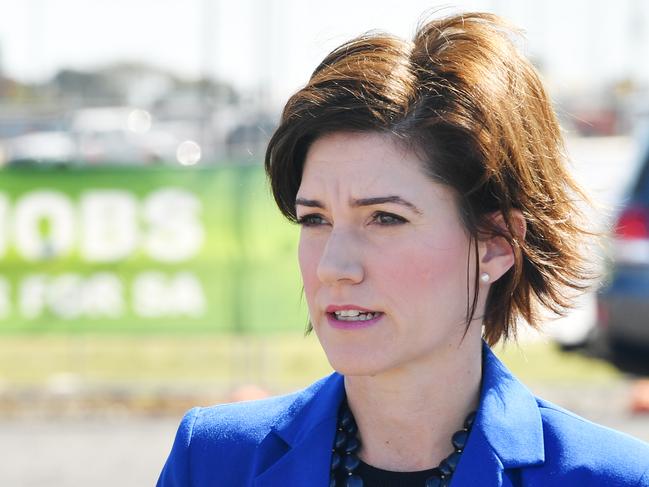 Liberal Party member for Boothby Nicolle Flint is seen during a regional infrastructure announcement at the Flinders Link works site in Adelaide, Monday, November 18, 2019. The Prime Minister is visiting Adelaide to announced the fast tracking of regional infrastructure projects. (AAP Image/David Mariuz) NO ARCHIVING