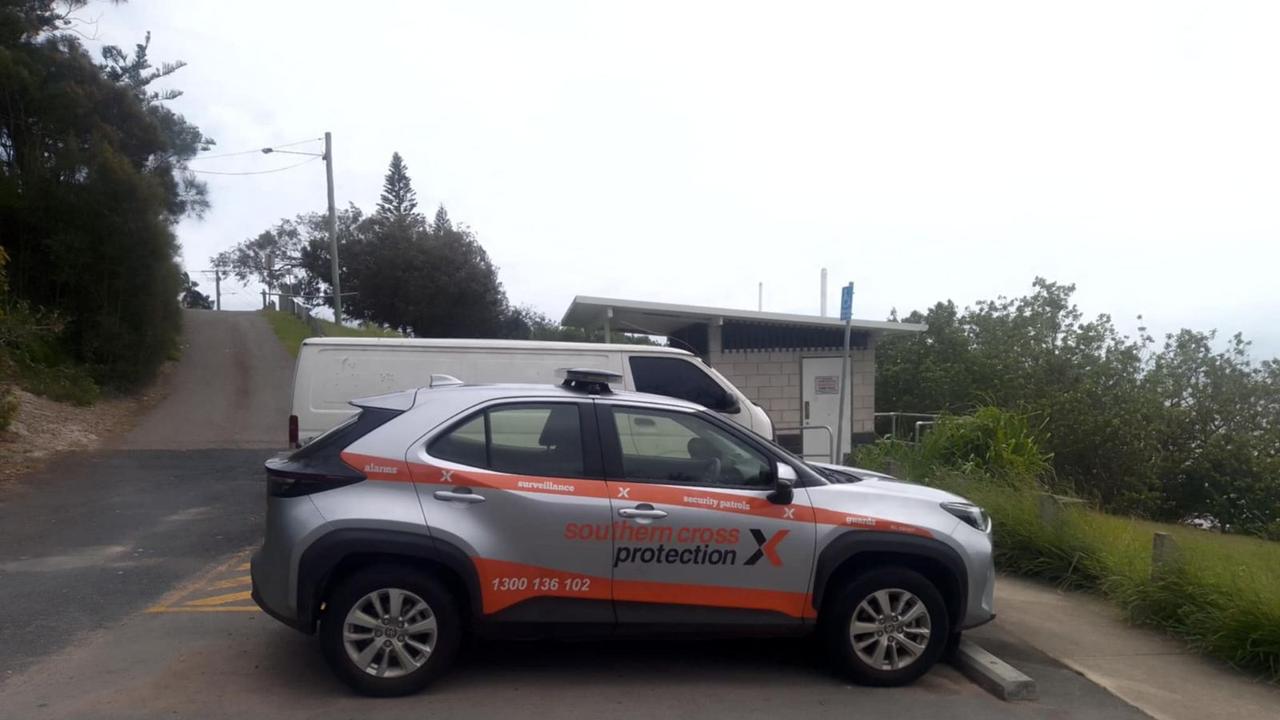 Private security Southern Cross Protection spotted near a homeless site at Redcliffe in the City of Moreton Bay. Photo: Supplied