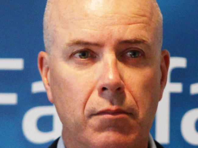 Fairfax Media CEO Greg Hywood has little to smile about as he unveils the company's interim results, in Sydney. Picture: Renee Nowytarger