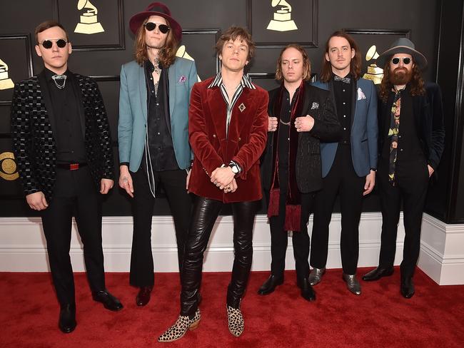Brad Shultz, Daniel Tichenor, Matthew Shultz, Jared Champion, Nick Bockrath and Matthan Minster of Cage The Elephant attend The 59th GRAMMY Awards at STAPLES Center on February 12, 2017 in Los Angeles, California. Picture: Getty
