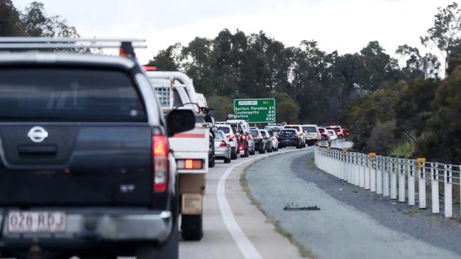 Traffic congestion near Coomera on the Pacific Motorway M1. 