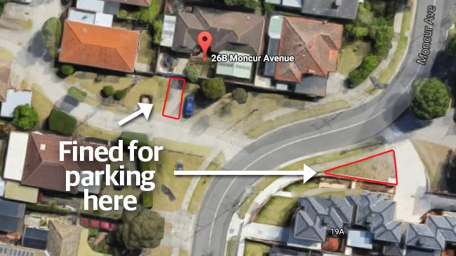 A map showing where people in a Springvale street were fined for parking in their driveways or on the nature strip.