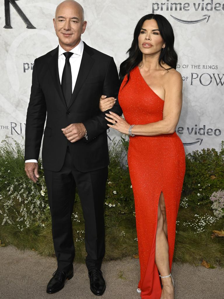 Jeff Bezos and Lauren Sanchez attend "The Lord Of The Rings: The Rings Of Power" World Premiere in Leicester Square on August 30, 2022 in London, England. (Photo by Gareth Cattermole/Getty Images)