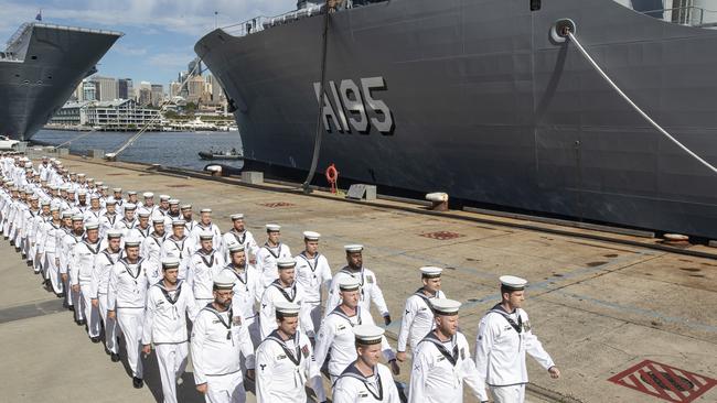 HMAS Supply ship's company marching at her commissioning ceremony.