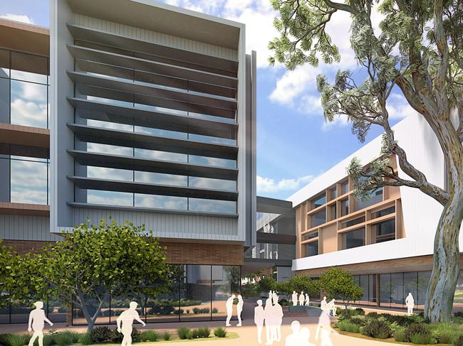 An artist's impression of Morialta Secondary College, designed byarchitects Thomson Rossi and Brown Falconer. Morialta Secondary Collegewill be built on the site of the former middle years campus of NorwoodMorialta High School. Image supplied November 2021 by the South AustralianDepartment for Education