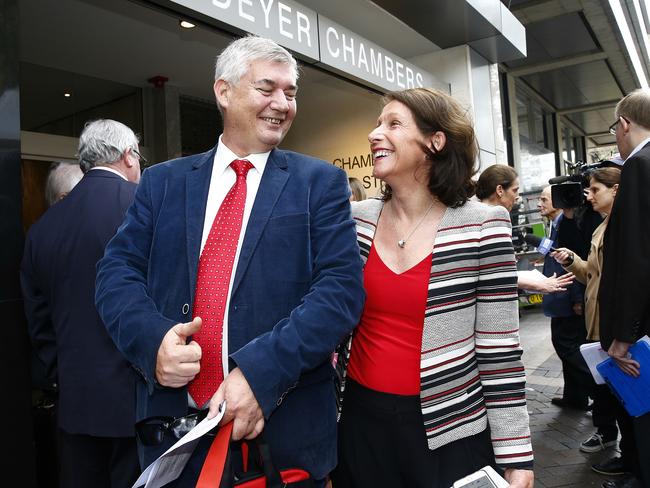 Mosman deputy mayor Roy Bendall with North Sydney mayor Jilly Gibson after a court decision in their councils’ favour. Picture: John Appleyard