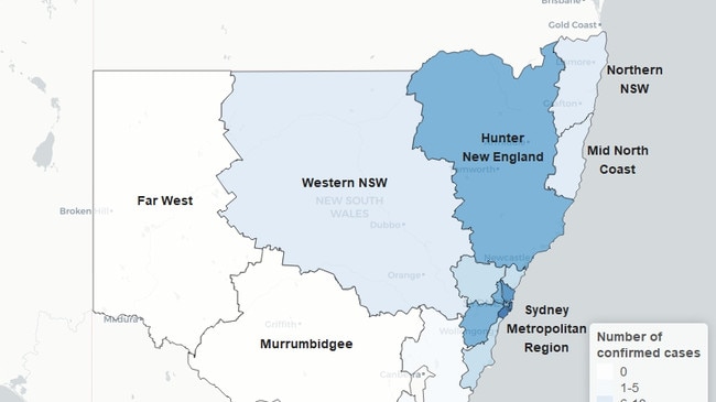 The darker the blue equates to more confirmed COVID-19 cases.