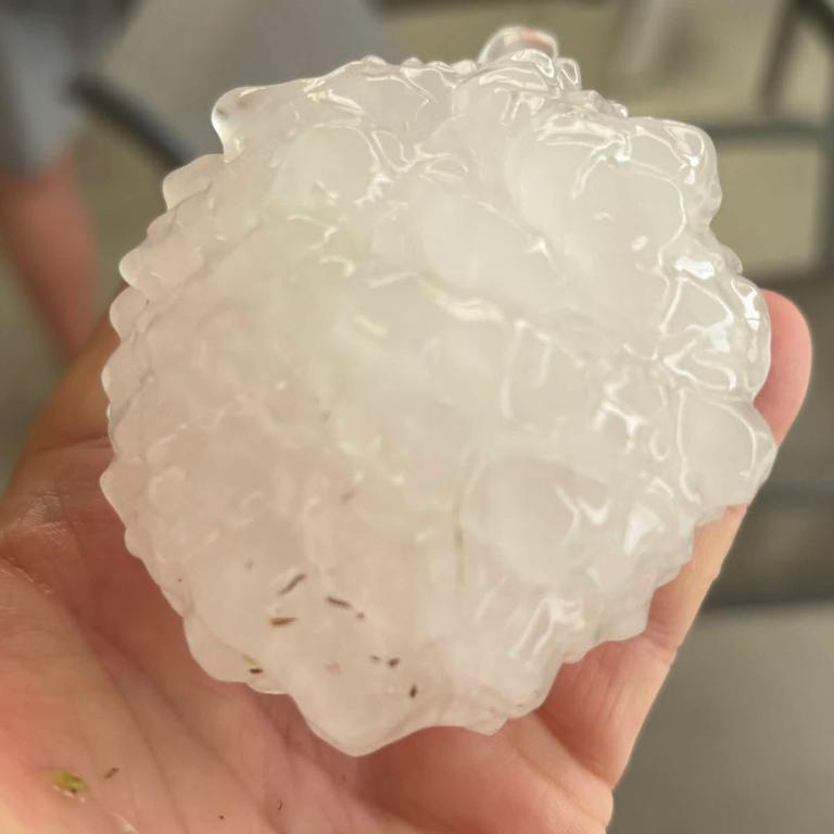 Giant, baseball-sized hailstones have reportedly fallen at Stanthorpe Tuesday afternoon in a severe storm. Picture: Higgins Storm Chasing