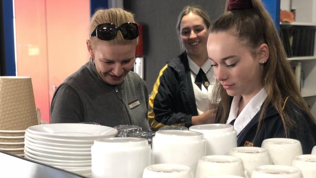 Kim Gallaway (Queensland College of Wine Tourism), and St Joseph's College students Sophie Locke and Keeley Hudson.