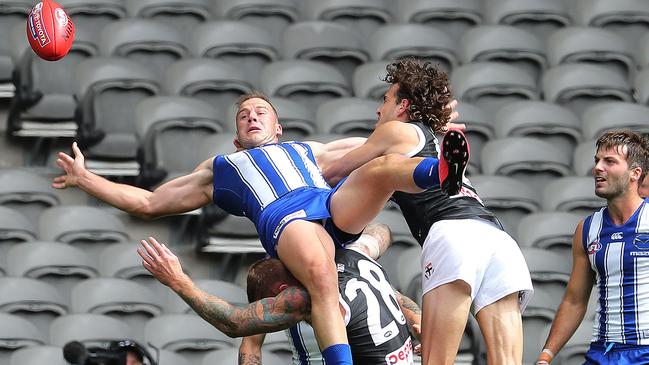 Josh Walker hit the ground hard after flying for a mark in the first quarter. Picture: Michael Klein