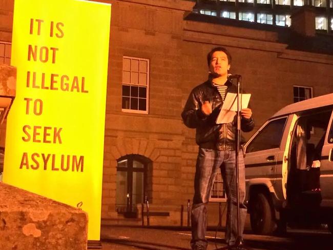 Haji Alizada speaking at a rally in 2015. Pic: supplied