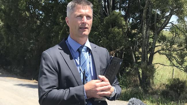 Inspector Steve Jones addresses the media about a suspicious death in Sprent. Picture: Helen Kempton.