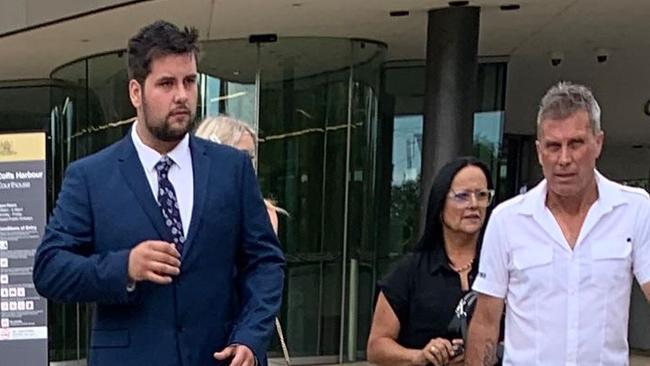 Flynn James Saville (left) leaving Coffs Harbour Local Court on November 1.