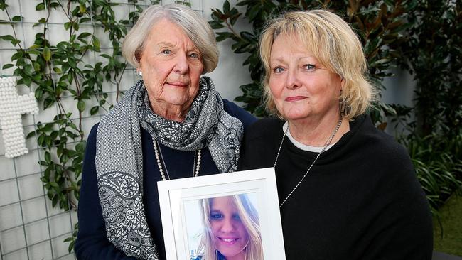 Fiona Riewoldt holding a picture of her late daughter Madeleine and Madeleine’s grandmother Fay. Picture: Ian Currie