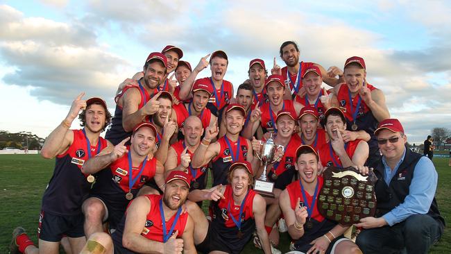 Bungaree celebrates their last premiership in 2014. Picture: Yuri Kouzmin