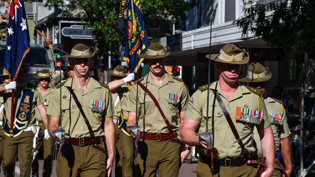 Anzac Day march through Knuckey Street, Darwin City. Picture: Pema Tamang Pakhrin