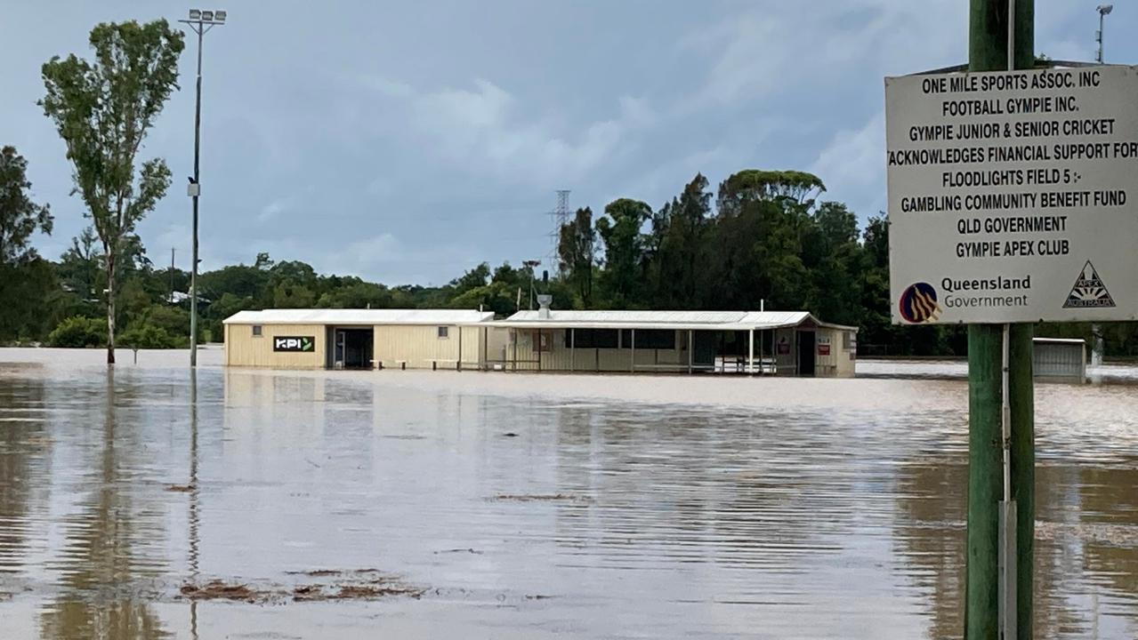 A shed is inundated at One Mile Ovals by floodwaters.