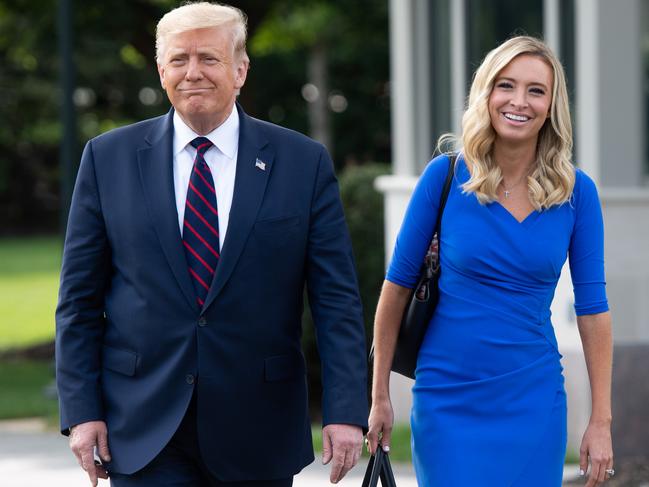 Donald Trump with White House Press Secretary Kayleigh McEnany. Picture: AFP