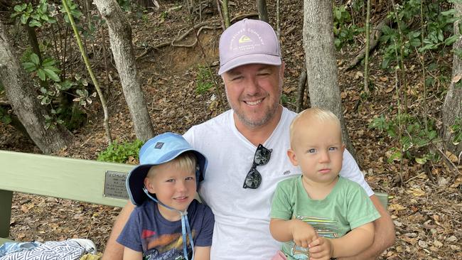 Wes, Shane Rorke, and Owen celebrating Christmas at Point Cartwright.