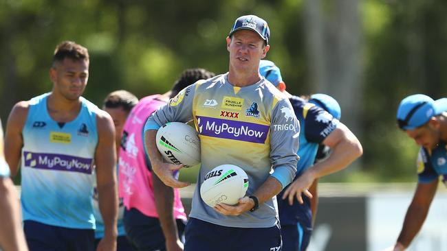 Titans coach Justin Holbrook has embraced the pressure of trying to win two NRL premierships. Picture: Chris Hyde/Getty Images