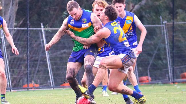 Jake Pitman in action against PHOS Camden. Picture: Golden Grove Football Club