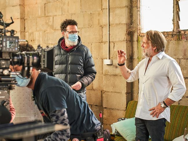 Behind the scenes of Aftertaste director Jonathan Brough chats with lead Erik Thomson. Picture: Ian Routledge