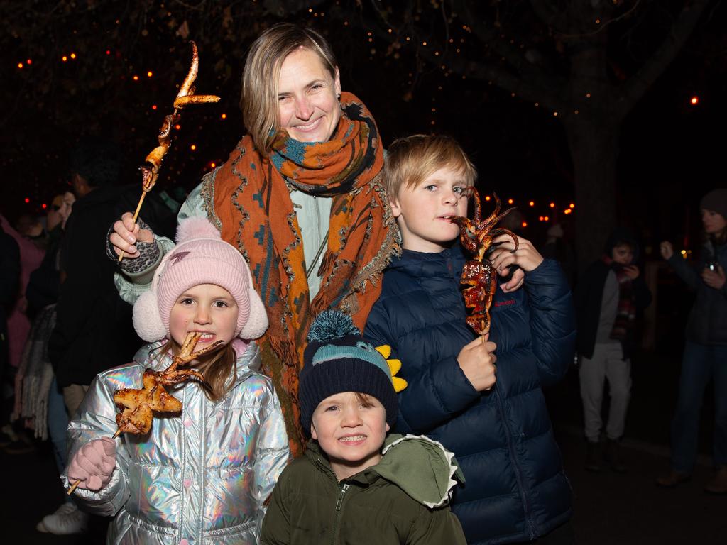 The City of Hobart Winter Feast. Sophie Vallis with Enid, 6, Felix, 9, and Robin aged 4. Picture: Linda Higginson