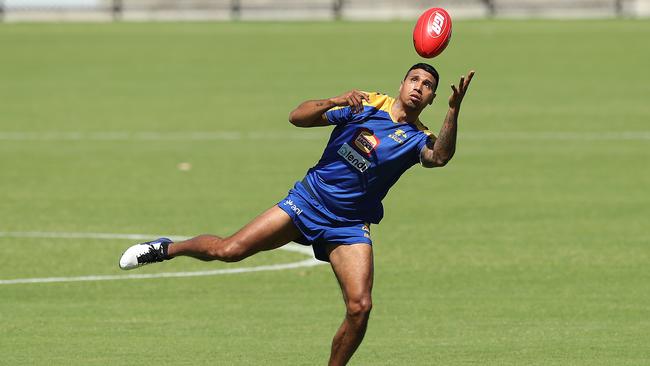 West Coast star Tim Kelly during a pre-season training session in January. Picture: Will Russell/Getty Images