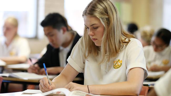 St Marys Senior High School students during the first day of the HSC exams. Picture: Jonathan Ng