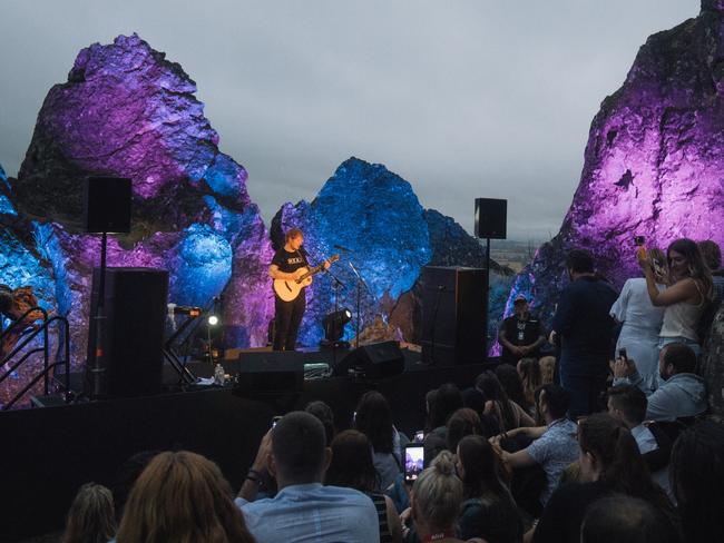 Ed Sheeran performed for an invitation-only audience at Hanging Rock. Picture: Jaden Oswald