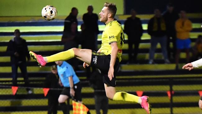 Kaine Sheppard in action for Heidelberg United. Picture: Sally Tsalikidis