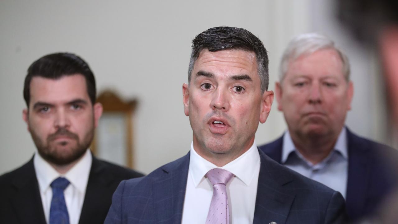 Brad Battin leaves the party room as the new Victorian Liberal leader. Picture: David Crosling