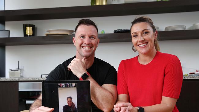 Small business owner Ben Lucas has taken to catching up with staff online.