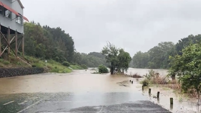 The Hensley car park behind Sportspower on the Wilsons river in Lismore where minor flooding has tipped water over the banks.