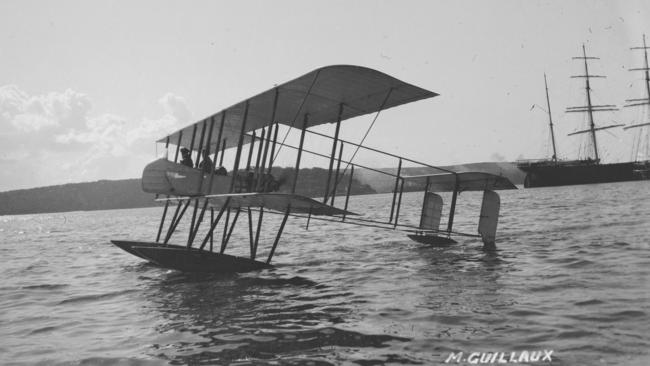 The first ever sea plane to fly from Sydney Harbour in 1914, piloted by M Guillaux.