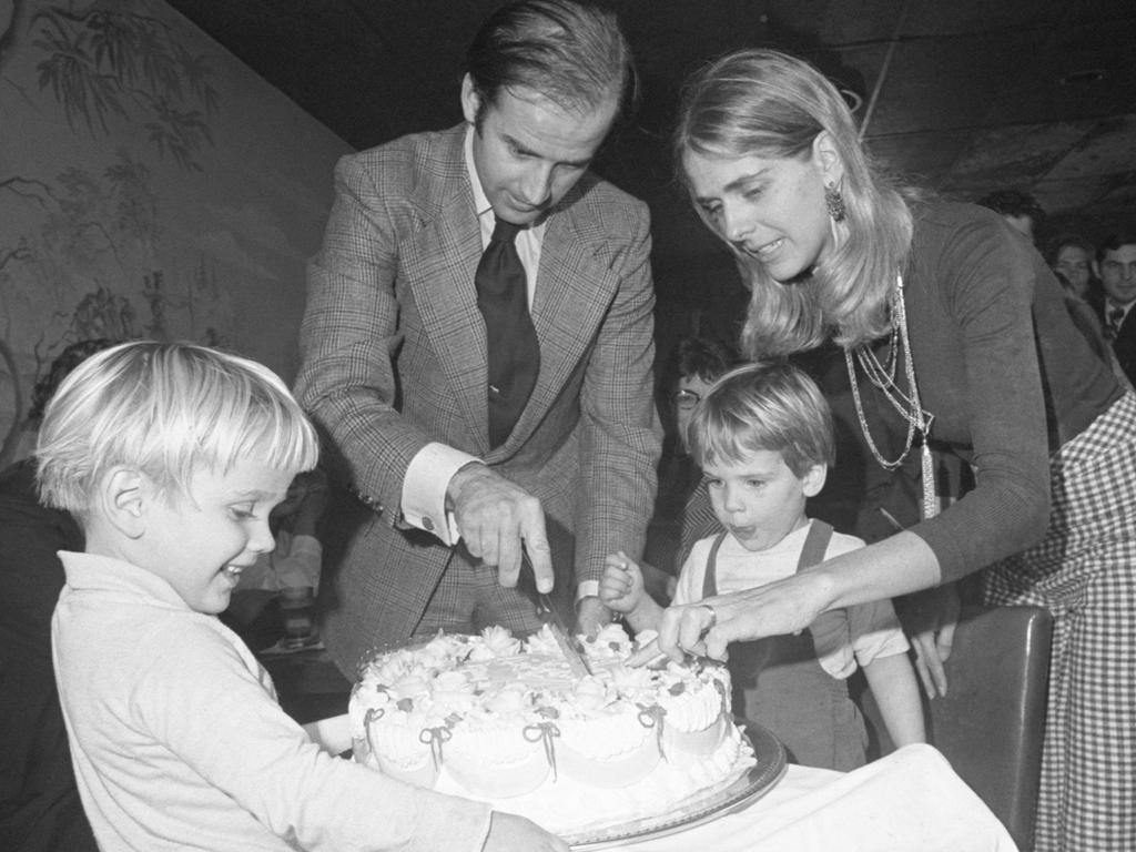 Senator-elect Joseph Biden and wife Nelia with his son Hunter.